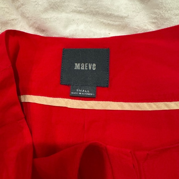 Anthropologie Maeve Popover Shirt Red Roll Tab Sleeve Scoop Pockets - Picture 5 of 8